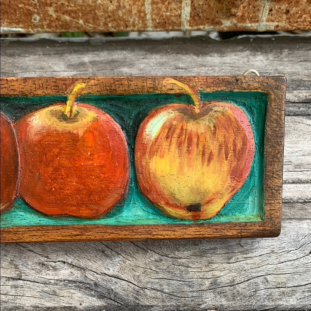 Vintage Carved Wooden Painted Apple Wall Art - Picture 4 of 12